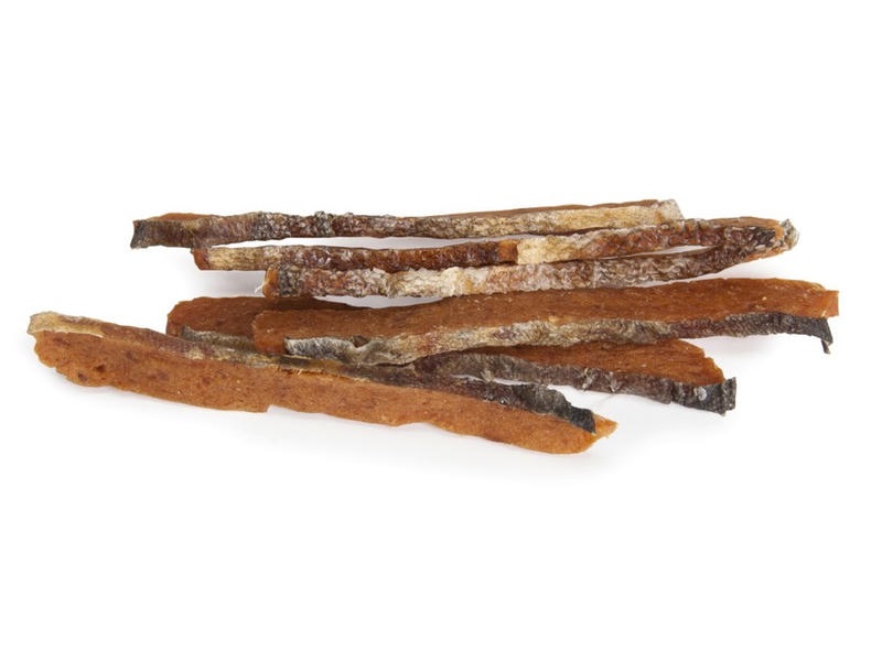 Strips di salmone con pelle di merluzzo e pollo - 80g