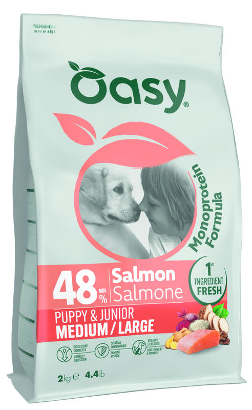 Oasy Dry Dog Monoprotein - PUPPY MEDIUM/LARGE SALMON 10 Kg