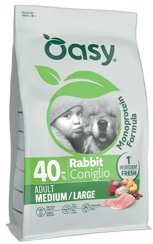 Oasy Dry Dog Monoprotein - ADULT MEDIUM/LARGE RABBIT 10 Kg