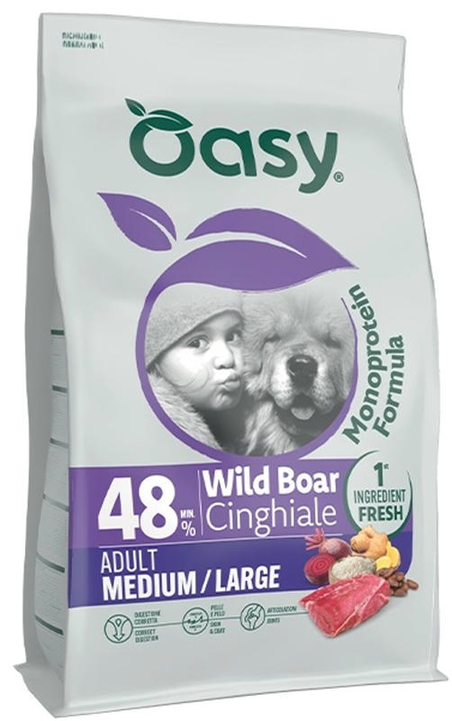 Oasy Dry Dog Monoprotein - ADULT MEDIUM/LARGE WILD BOAR 10 Kg