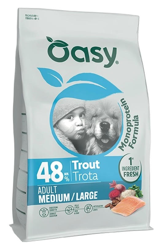 Oasy Dry Dog Monoprotein - ADULT MEDIUM/LARGE TROUT 10 Kg